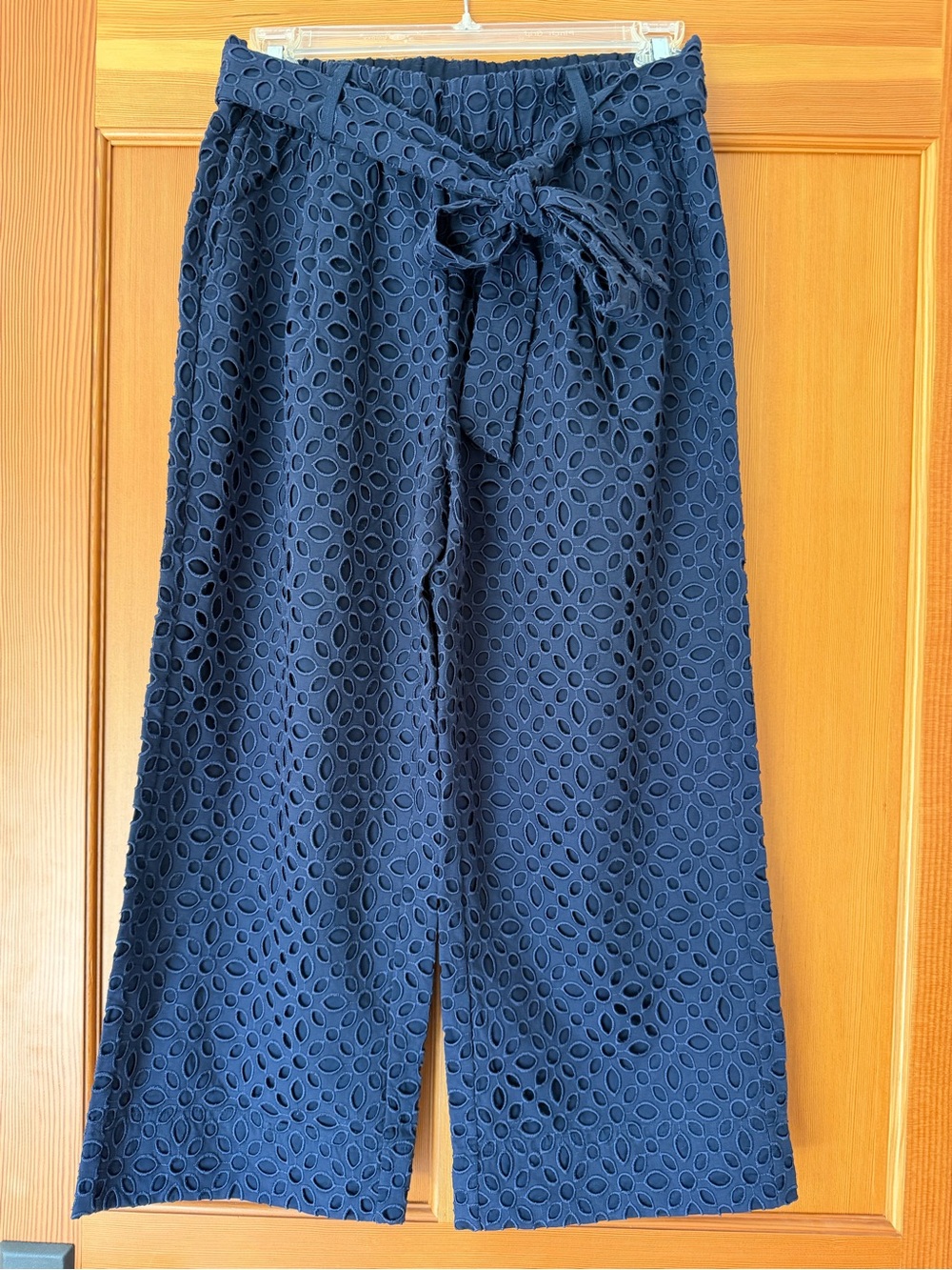 J.Crew Women's Cropped Lined Wide Leg Eyelet Navy Blue Pants size 10